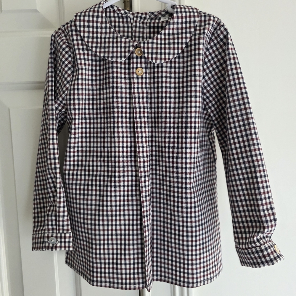 Burgandy and Navy Peter Pan Collar Shirt